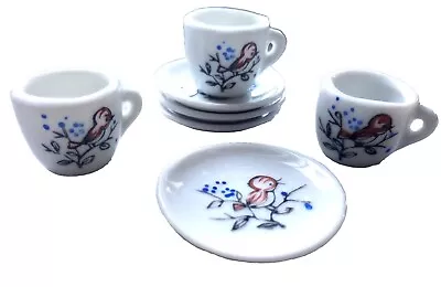 Vintage Child's 7 Piece Red Bird Mini Ceramic Tea Set Plates & Cups Japan  • $15