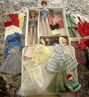 2 Vintage 1961 MATTEL BARBIE DOLLS PONYTAIL And BUBBLE CUT With Accessories • $207