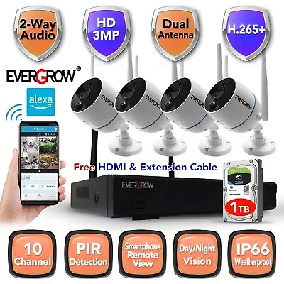 10CH  Wireless 2-way Audio Home Security 3MP HD 1296P CCTV Camera System DVR Kit • $189.95