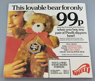 VINTAGE PIRELLI CHAD VALLEY BEAR SHOP ADVERTISING SIGN C1980 • £19.99