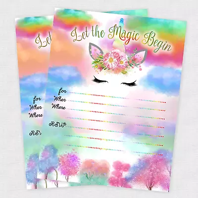 Magical Unicorn Party Invitations For Girl Rainbow Slumber Party Qty 20 Invites • $13.99