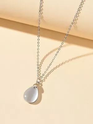 $1.99 • Buy Textured Jewelry Silver Chain Opal Water Drop Charm Necklace Gift For Women Girl