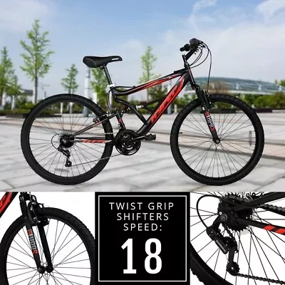 Full Suspension Shocker 26  Mountain Bike Men's 18 Speed Bikes Bicycle MTB Black • $222
