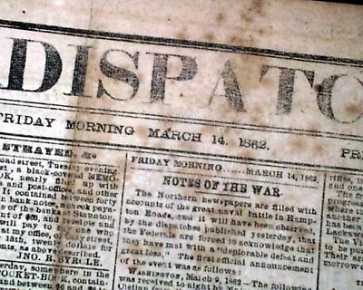 Confederate Monitor Vs Merrimack Hampton Roads Virginia 1862 Civil War Newspaper • $144