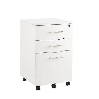 3 Drawer Pedestal Filing Cabinet Office Under Desk Mobile Storage White Wood • £74.99