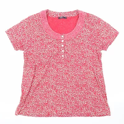 DASH Womens Pink Geometric Cotton Basic T-Shirt Size 18 Scoop Neck - Crochet Tri • £8