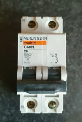 Merlin Gerin Multi 9 C60N C6 6 Amp Type C 2-Pole DP 24253 MCB - New Clips • £16