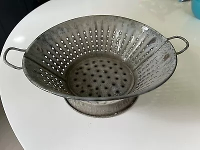 Vintage Old Enamelware Graniteware Gray Colander Strainer 2 Handled. • $20