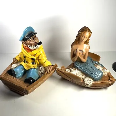 HTF Vintage 1979 Chicago Universal Statuary Mermaid Sailor Fisherman Bookends RA • $79.95