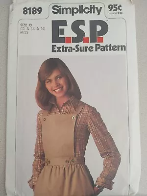 Vintage 70s Simplicity Pattern 8189 Misses' Back Wrap Bibs Jumper Size 12 14 16 • $9.99