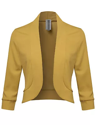 FashionOutfit Women's Solid 3/4 Sleeves Open Front Bolero Blazer - Made In USA • $18.19
