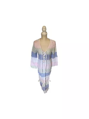 $58 • Buy Island Company Caftans Linen Lace Front Maxi Side Slit Beach Cover Up Dress