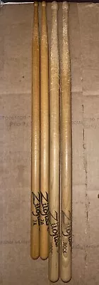 2 Pair Zildjian ROCK & 7A Drum Sticks USA Hickory Wood Tips Good Used Vintage • $21.16