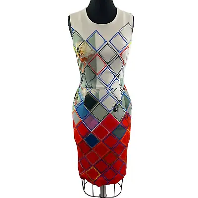 PREEN By Thornton Bregazzi Geometric Trellis Bug Sleeveless Sheath Dress Size S • $129