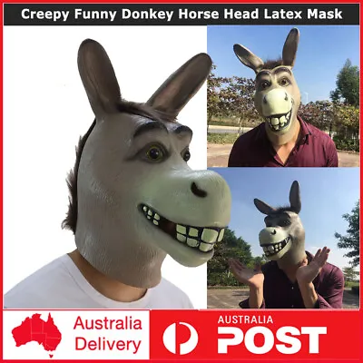 Adult Creepy Funny Donkey Horse Head Latex Mask Cosplay Prop Animal Mask Costume • $25.80