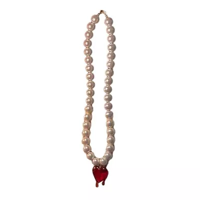Elegant Imitation Bead Necklace For Women Heart Pendant Choker Necklaces • $15.78