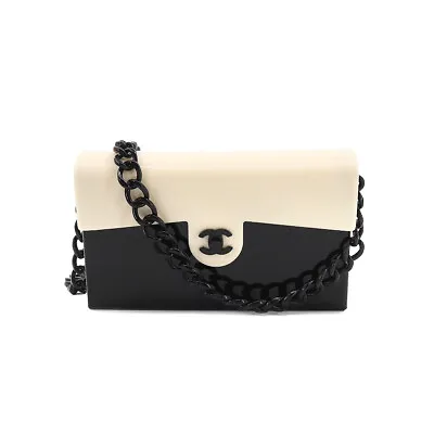 CHANEL Chain Shoulder Bag Plastic Black White Vintage Purse 90205294 • $4187.50