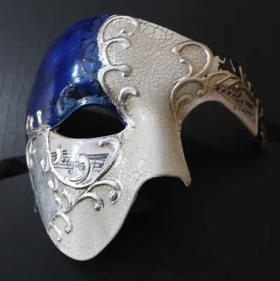 Quality Blue & Silver Half Face Phantom Musical Notes Masquerade Mask  • £17.99