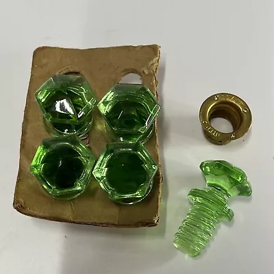 5 Vintage Green Glass Art Deco Overmyers Threaded Round Door Drawer Knob Pull 1  • $75