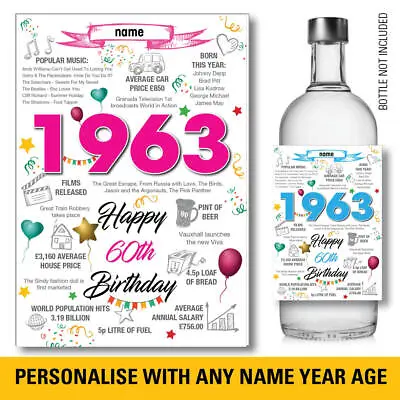 £3.87 • Buy 21st 30th 40th 50th 18 PERSONALISED GIN VODKA WINE Bottle Label Birthday Age 151