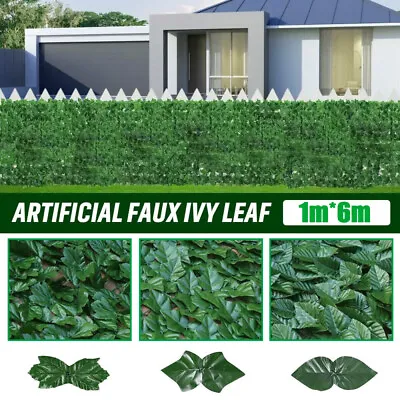 6M Artificial Hedge Fake Ivy Leaf Garden Fence Privacy Screening Roll Wall Panel • £6.99
