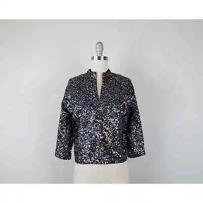 Vintage 1950s Sequined Cardigan Sweater Hand Beaded Cocktail Formal Dressy • $44
