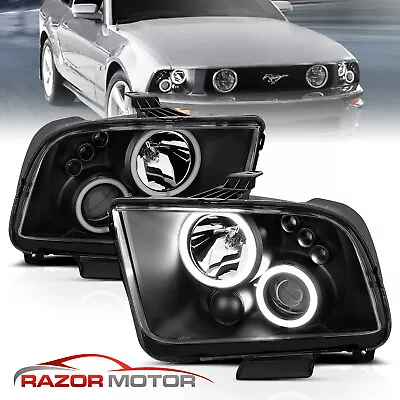 [Dual LED Halo] 2005-2009 Ford Mustang Black Projector Headlights Set • $158.92