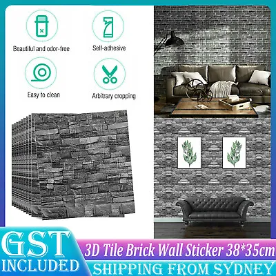 10PCS 3D Black Brick Wall Sticker Self-adhesive Waterproof Foam Panel Wallpapers • $16.99