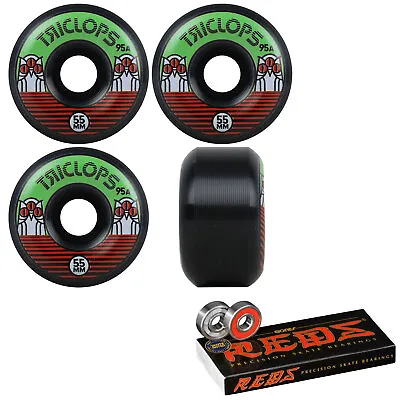 Triclops Skateboard Wheels Night Riders 55mm 95A With Bones Reds Bearings • $22.95