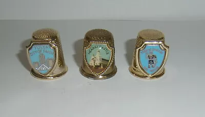 3 Vintage Gold Tone Metal Souvenir Thimbles Paul Bunyan Hearst Castle Tulsa • $4.99