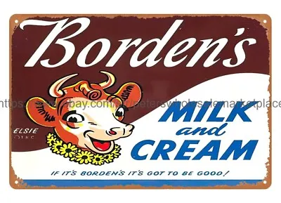 Borden's Milk Cream Metal Tin Sign Home Accessories Office Restaurant • $18.98