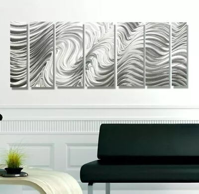 Silver Abstract Metal Wall Art Etched Hanging Sculpture Decor For Indoor/Outdoor • £376.40
