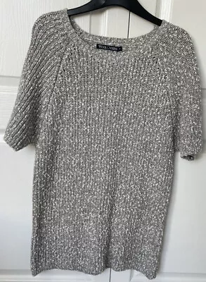 Woolovers Brown White Ladies Chunky Knit Jumper Cotton Linen Size S 8 Grey • £9.99