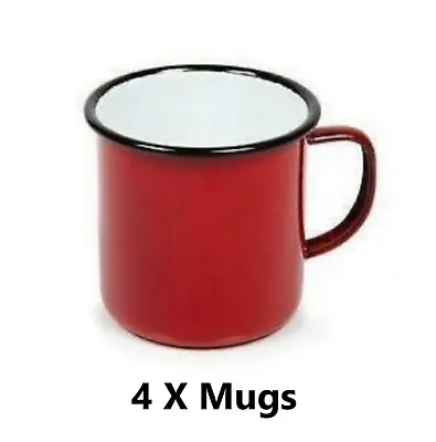 4 X Falcon Enamel Mug 1/2pt 0.28lt Red Enamel Mug Camping 547 Red • £19.95