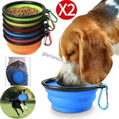 2 Pack Collapsible Dog Cat Pet Bowls Food Water Feeding Silicone Portable Travel • £5.99