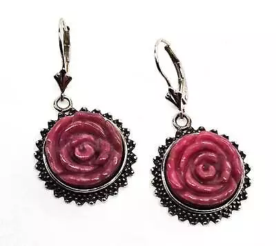 Amy Kahn Russell AKR Carved Rhodonite Flower Gemstone Sterling Silver Earrings • $166.94