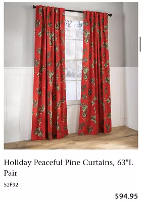 Holiday Peaceful Pine Curtains 63 L Pair 52F92 • £83.61