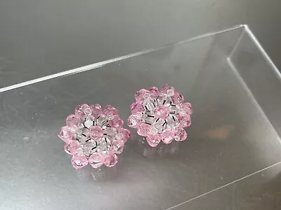 Vintage West Germany  Clip On Earrings Pink Beaded Cluster Floral • $14.99