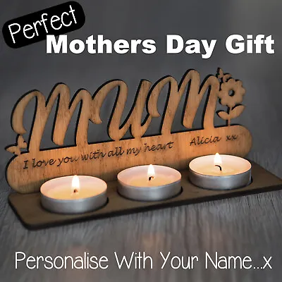 Happy Mothers Day Gift Mum Mummy Valentines Candle Holder Oak Birthday Gran Nan • £4.99