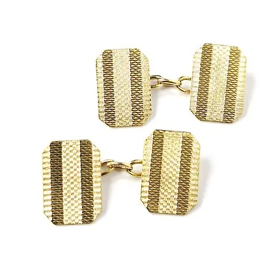 9ct Gold Cufflinks Men's Patterned Yellow Rectangle UK Hallmarked 5.7g • £225