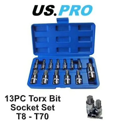 US PRO 13pc Torx Bit Socket Set T8 - T70  1/4  3/8  1/2  Drive 2067 • £9.65