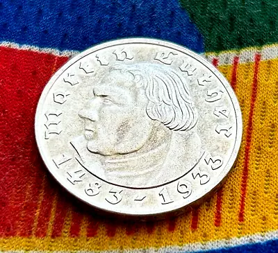 1933 A Germany 2 Mark Martin Luther Third Reich German Reichsmark Coin • $53.99
