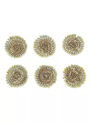 $12.99 • Buy Cowrie Shell Raffia Woven Coasters Nautical Beach Home Tiki Summer Vintage X6
