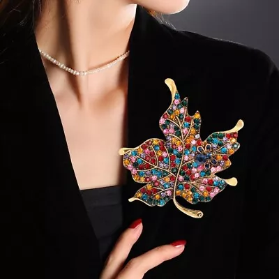 Elegant Maple Leaf Red Rhinestone Crystal Woman Vintage Style Brooch Pin • $6.29