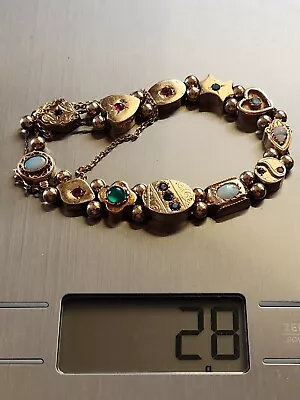 5200$ Antique Slide Bracelet 14Kt Solid  Yellow Gold Gemstones 8.5  28 Gr • $2899.99