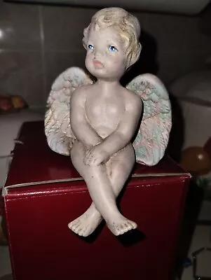 Vtg Hand Painted Porcelain Bisque Shelve Sitting Blue Eyed Angel Cherub  • $6.99