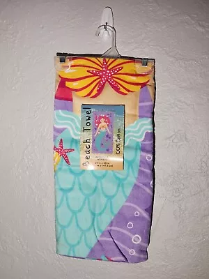 Beach Towel 28X58in Multicolor Overscale Mermaid 100% Cotton NWT • $17.99