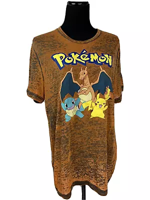 Pokemon T-shirt Mens Sz XL Charizard Pikachu Squirtle Pokedex Kanto Orange • $24