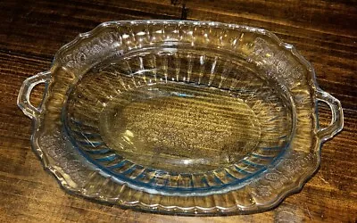 Anchor Hocking Depression Glass Mayfair Blue Open Rose Oval Bowl 11  Vintage • $30