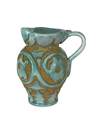 Vintage Sgraffito Italian Turquoise Pottery 6  Vase Pitcher Marked 1153 ITALY PV • $29.99